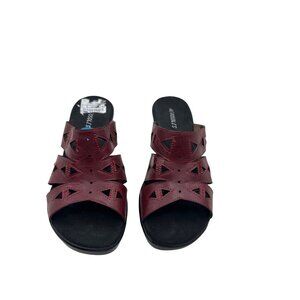 Aerosoles Size 10 Chic Leather Slip-On Casual Stylist Wedge Sandals Red